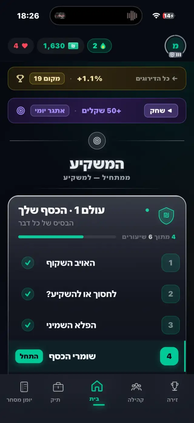 עולם 1 · הכסף שלך — רשימת השיעורים